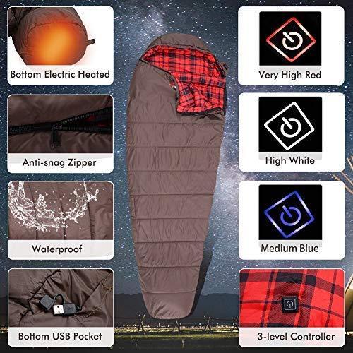 FIRSERMO Electric Heated Sleeping Bag Lightweight Portable Waterproof Comfort Mummy Bags, Perfect for Adults Camping/Hiking