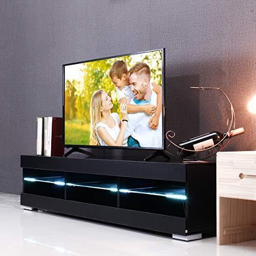 KingSo TV Stand for 55 Inch TV, TV Stands with Led Lights Entertainment Center, High Gloss TV Table TV Cabinet Modern TV Console Living Room Furniture - Wood Brown