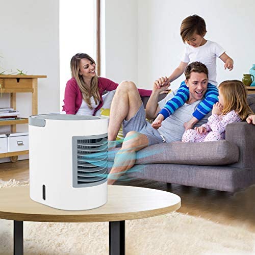 MOSAJIE Portable Space Air Conditioner,Small Personal Desk Fan,Quiet Air Cooler Misting Fan,Mini USB Air Conditioner Fan,Purifier,Sterilizer,Humidifier,Desktop Cooling Fan with 3 Speeds for Home Room Office
