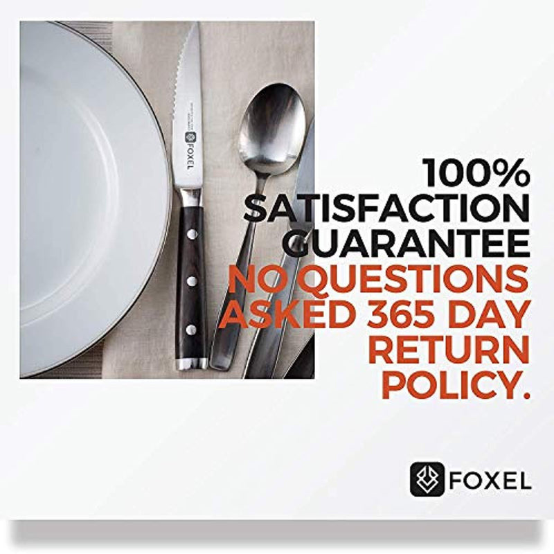 Steak Knives Knife Set of 6 or 12 - Natural Ebony Wood Full Tang Handle - Serrated Blade - German Stainless Steel - Gift Box Set - Not Dishwasher Safe