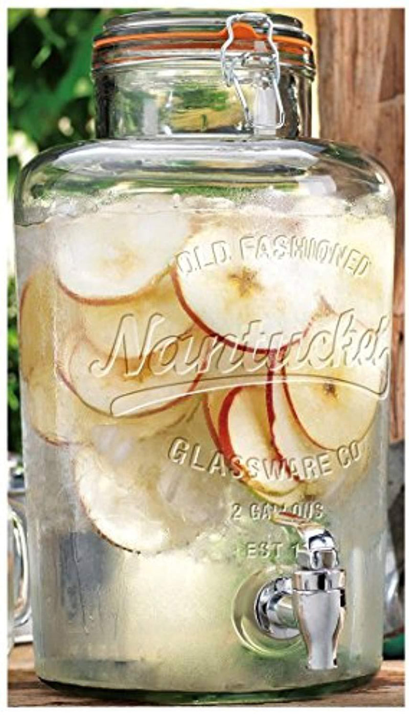 Circleware Nantucket Glass Beverage Drink Dispenser with Hermetic Locking Lid, 2 gallon, Clear