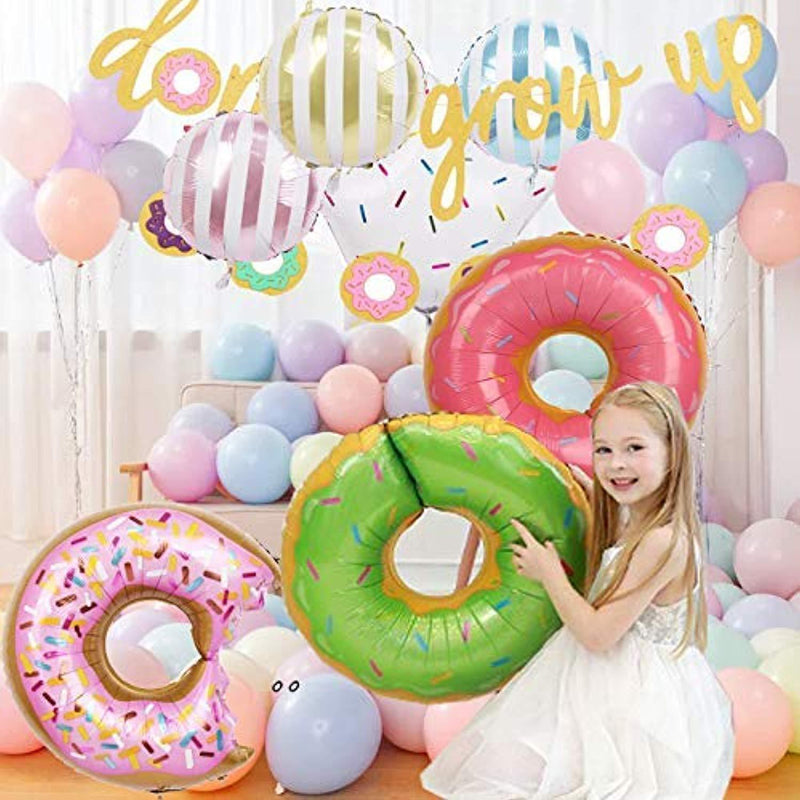 Donut Birthday Party Decorations Kit Donut Grow Up Banner Mylar Foil and Latex Balloons Cupcake and Cake DIY Toppers for Donut Birthday Party Decorations