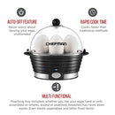 Chefman Electric Egg Cooker/Boiler, Rapid Egg Maker, Countertop, Hard Boil Egg Steamer and Poacher, 6 Egg Capacity With Removable Tray, Small, Black