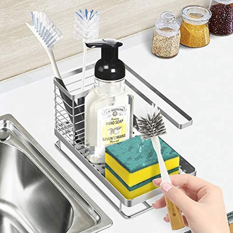 ODesign Kitchen Sink Caddy Organizer Sponge Soap Brush Holder with Drain Pan Stainless Steel ODesign