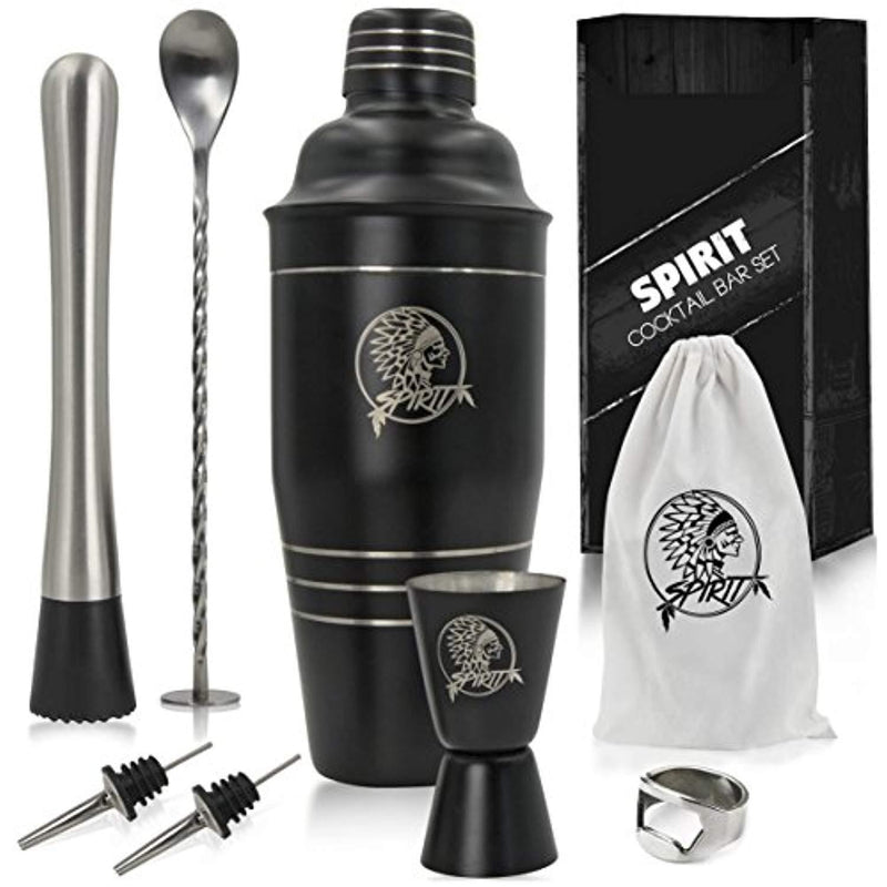 The 8-in-1 bartenders kit | 24oz cocktail shaker with a full beverage preparation set for home & bar made drinks | stainless steel metal | leak proof cup | martini shaker set & mojito kit by Spirit