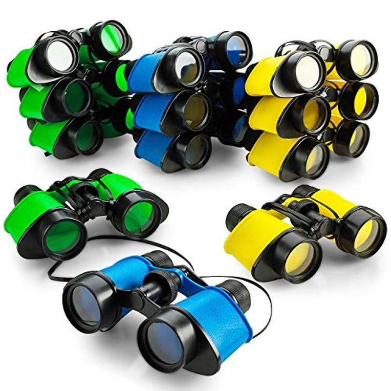 Kicko 12 Toy Binoculars with Neck String 3.5" x 5" - Novelty Binoculars for Children, Sightseeing, Birdwatching, Wildlife, Outdoors, Scenery, Indoors, Pretend, Play, Props, and Gifts.