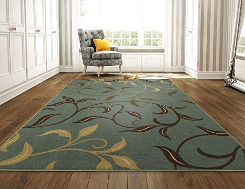 Ottomanson Otto Home Contemporary Leaves Design Modern Area Rug Hallway Runner, 2'7" X 9'10", Sage Green/Aqua Blue