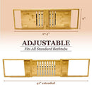 Tregini Luxury Bathtub Caddy - Extendable Bamboo Wood Bath Tray with Adjustable Book, iPad or Kindle Reading Rack - Wine Glass Holder - Cellphone or Tablet Slot
