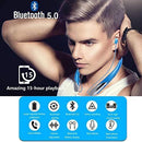Bluetooth Retractable Headphones, Wireless Earbuds Neckband Headset Noise Cancelling Stereo Earphones with Mic (15 Hours Play Time, Black)