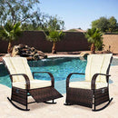 ENSTVER Indoor & Outdoor Reclining Chair-Porch Garden Lawn Deck Wicker Rocke Chair-Auto Adjustable Rattan Sofa w/Cushion (Beige-White Cushion)