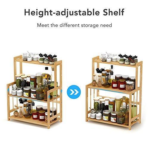 3-Tier Standing Spice Rack LITTLE TREE Kitchen Bathroom Countertop Storage Organizer, Bamboo Spice Bottle Jars Rack Holder with Adjustable Shelf, Bamboo