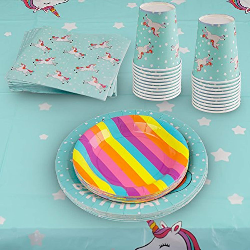 102 Piece Rainbow Unicorn Party Supplies Set Including Banner, Plates, Cups, Napkins, Straws, and Tablecloth, Serves 20