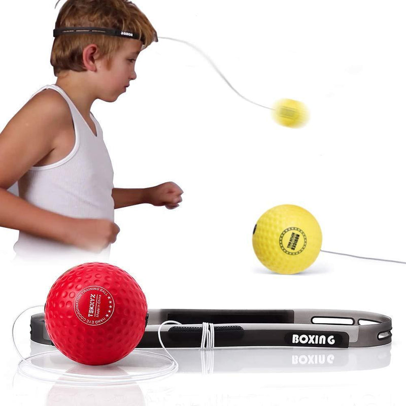 TEKXYZ Boxing Reflex Ball, 2 Difficulty Level Boxing Ball with Headband, Softer Than Tennis Ball, Suit for Reaction, Agility, Punching Speed, Fight Skill and Hand Eye Coordination Training