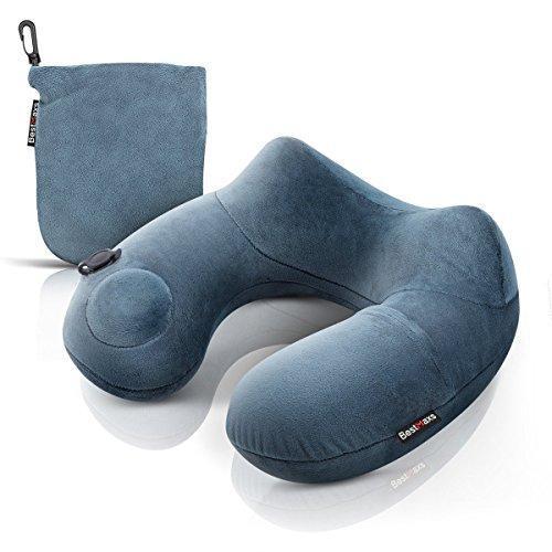 BestMaxs Travel Airplanes with Washable Pillowcase Mouth Blowing Inflatable Neck Pillow-Deep Gray