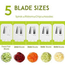 Spiralizer Vegetable Slicer, 5-Blade Spiral Slicer, Foldable Veggie Pasta Zucchini Spaghetti Zoodle Maker with Strong Suction Pad, Extra Blade Caddy, Cleaning Brush and Recipe Ebook by CHUGOD