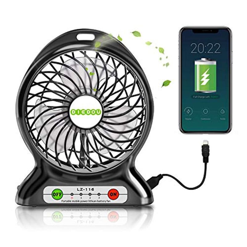 YOULANDA Battery Operated Fan, Personal Handheld USB Fan, Portable, Rechargeable, 3 Speeds, 2600 mAh Battery, Small Desk Fan with Internal and Side Light, Cooling for Travel,Camping, Boating,Fishing