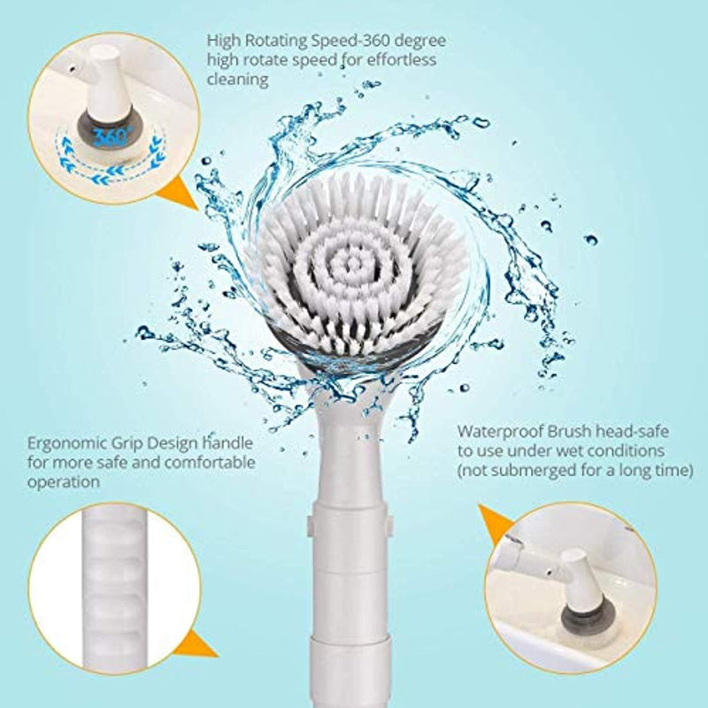 Homitt Power Spin Scrubber, Cordless Tub and Tile Electric Scrubber with 3 Replaceable Cleaning Scrubber Brush Heads, 1 Extension Arm and Adapter for Bathroom, Floor, Wall and Kitchen