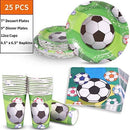Duocute Soccer Party Supplies 177PCS Sports Theme Children Birthday Disposable Dinnerware Set Includes Plates, 12oz Cups, Napkins, Spoons, Forks, Knives, Tablecloth and Banner, Serves 25