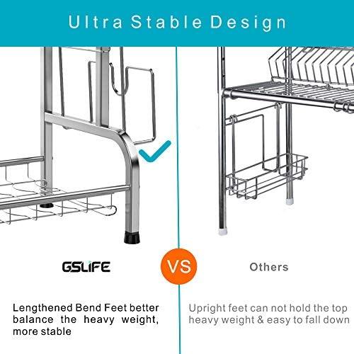 Miligore Dish Drying Rack, 2 Tier 304 Stainless Steel Dish Rack with Utensil Holder, Cutting Board Holder and Dish Drainer for Kitchen Counter, Silver