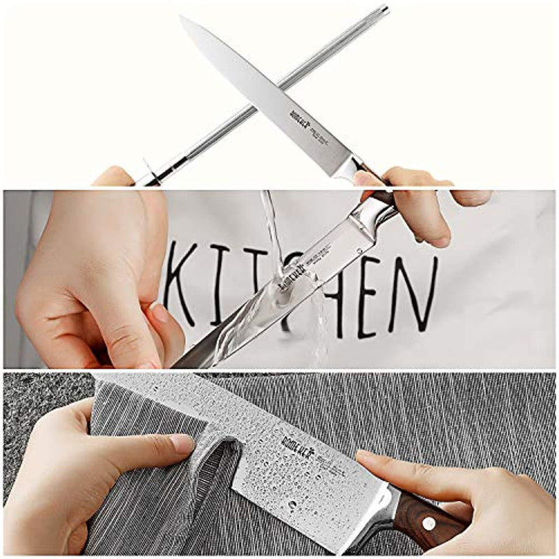 Knife Set,15-Piece Kitchen Knife Set with Block Wooden,Chef Knife Set with Sharpener,Germany High Carbon Stainless Steel Knife Block Set,Boxed Knife Sets,ROMEKER