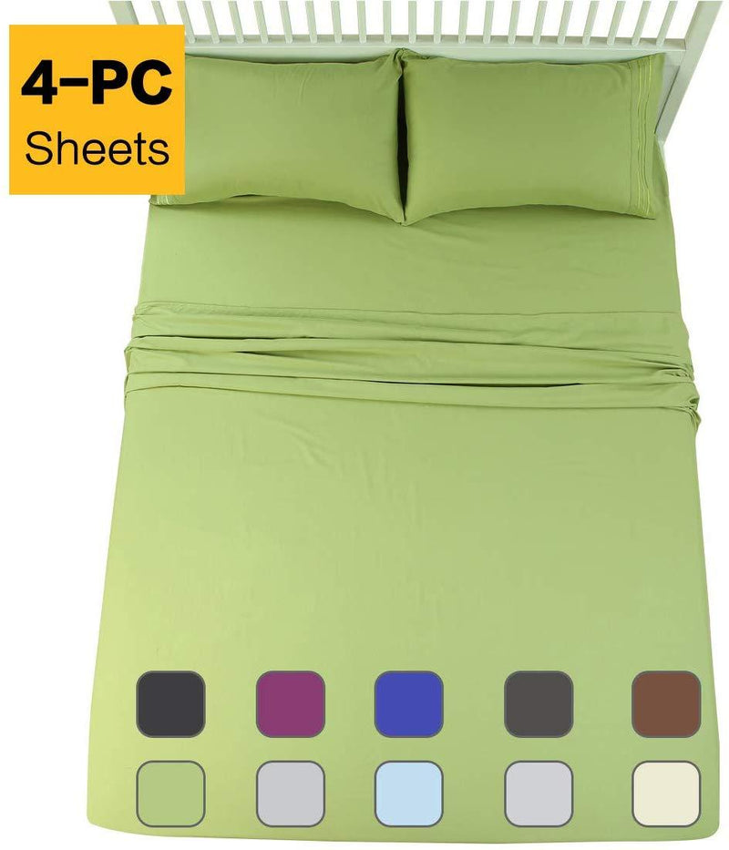 EMONIA Twin XL Sheets Set - 4 Pieces Bed Sheets-Microfiber Super Soft 1800 Series Deep Pocket Fitted Sheets-Wrinkle and Fade Resistant (Green, Twin XL)