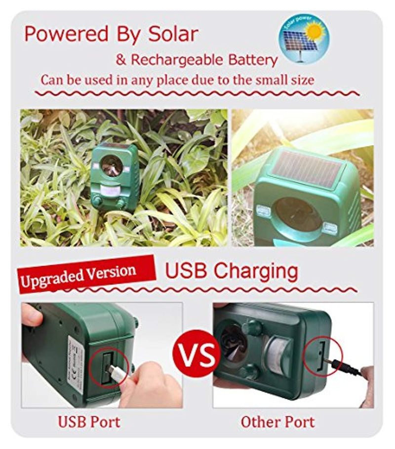 Ultrasonic Animal Cat Repellent, Solar Powered & Battery Operated Waterproof Cat Repeller, Dog Repellent, Raccoon Repellent, Squirrel Repellent - Motion Activated [UPGRADED VERSION]