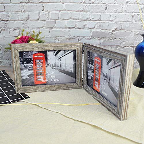 Amazing Roo Hinged Picture Frame Double Folding 4x6 Photo Frame, Takes 4 Standard 6 x 4 inch Photographs, 2 Landscape and 2 Portrait Style Decorate Desktop