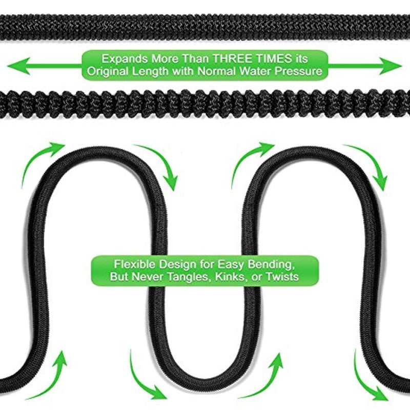 Cabin Obsession Expandable Garden Hose Kit - The Best Flexible, Lightweight, Yet Heavy Duty Outdoor Expanding Water Hose - 50 ft Long When Expanded - Color Black