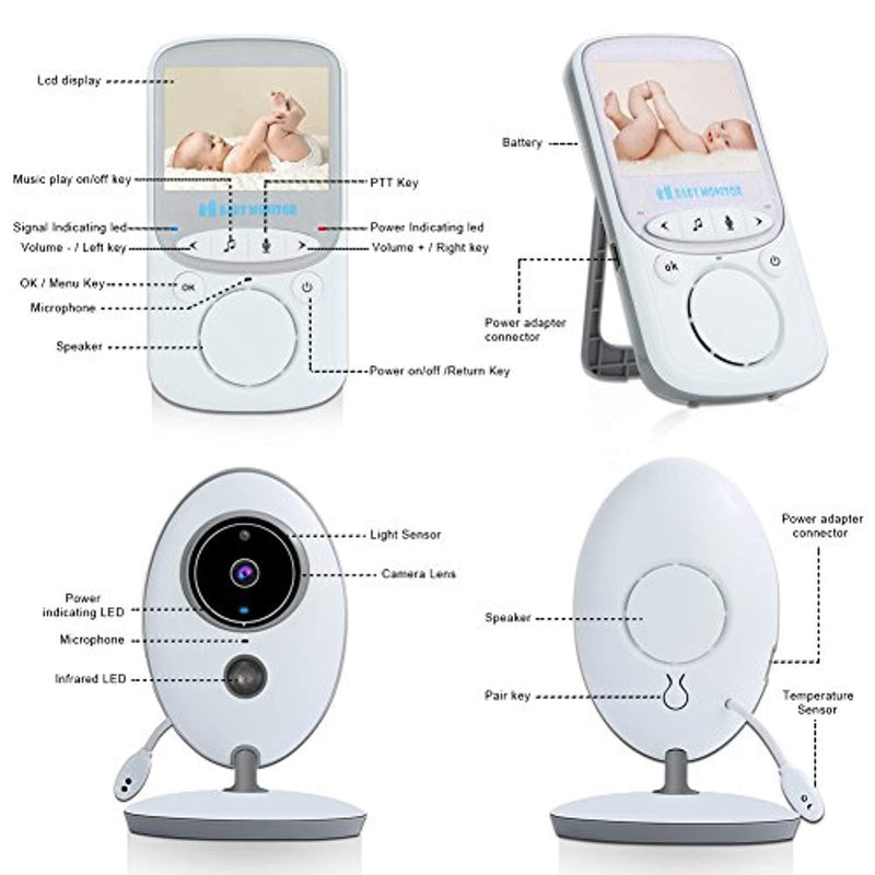 Video Baby Monitor with Auto Night Vision Digital Camera, Two Way Talkback, Temperature Sensor, Lullabies, VOX Function, Feed Alarm/Timer Setting and 20 Hours Standby...