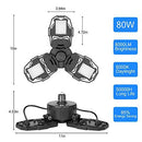 Opard 80W LED Garage Lights, Deformable Garage Light with 3 Adjustable Wings, 8000LM, E26 LED Shop Light, Barn Light, High Bay Light, Ceiling Lighting Fixture for Warehouse (No Motion Detection)