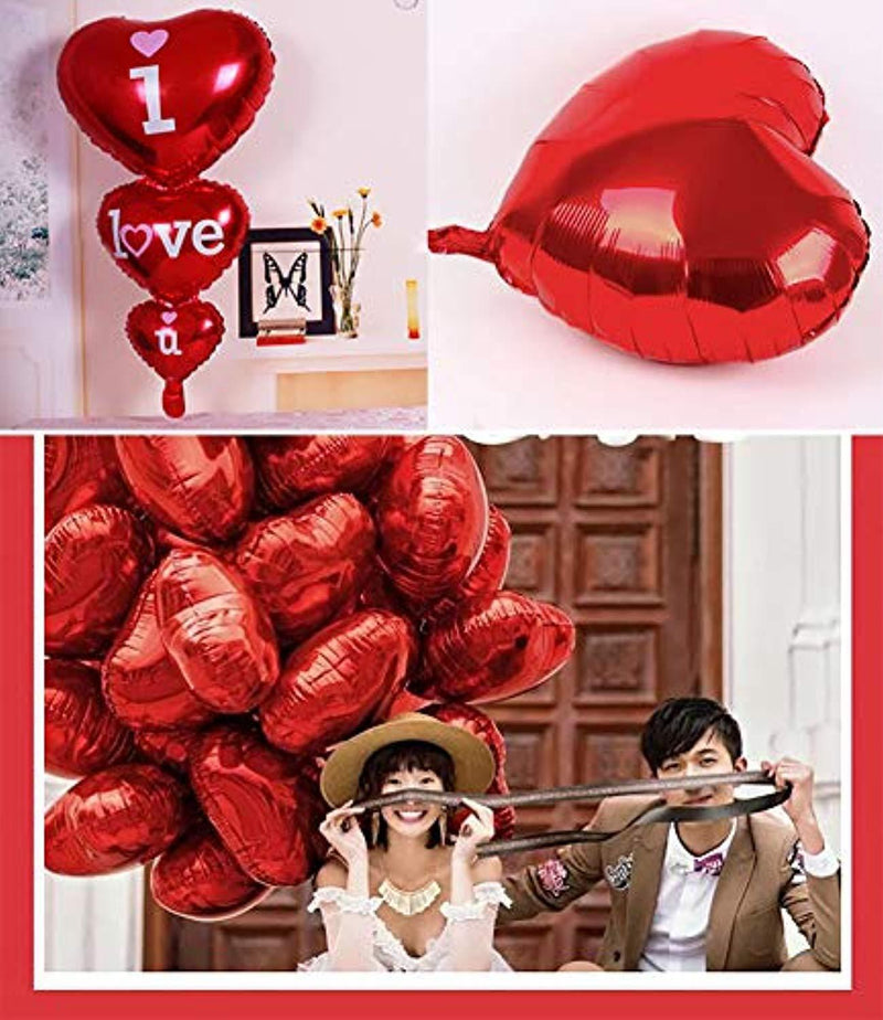 Trooer 12+2 Pack Valentines Day Decorations Heart Shaped Balloons I Love U Balloons, Valentine Wedding Birthday Party Supplies Foil Balloons with Ribbon