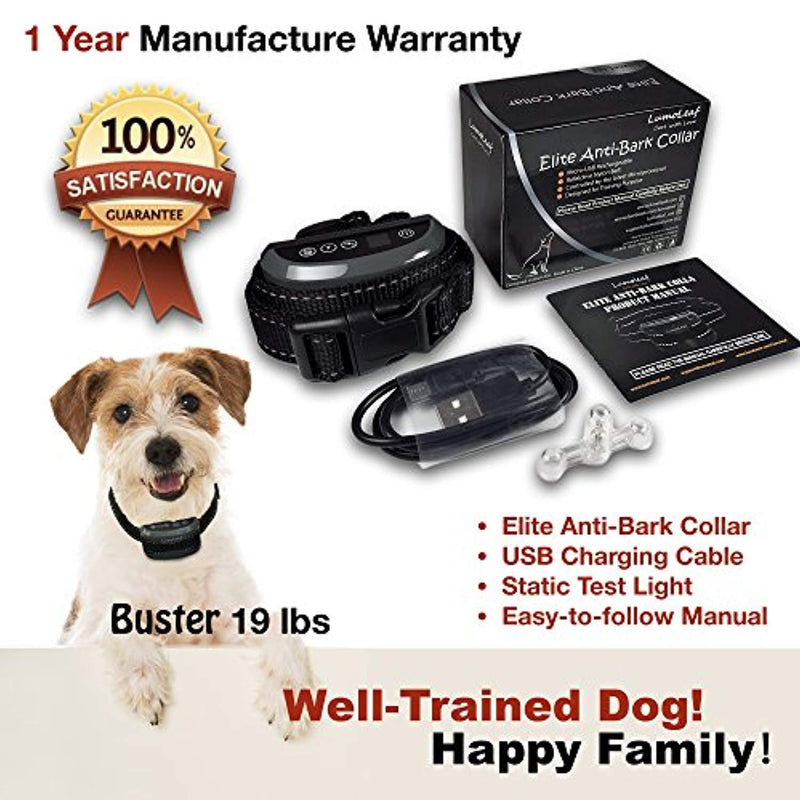 LumoLeaf Elite Anti Bark Dog Collar with Static Vibration Correction, USB Rechargeable with 4 Training Modes for All Breeds and Sizes, Trainer Recommended Dog Bark Control Device