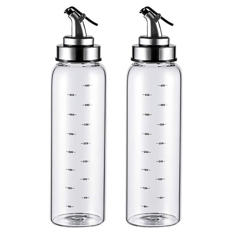 Kingrol 2 Pack Oil Cruet Glasses, 17 oz Olive Oil and Vinegar Dispenser with Degree Scale - No Drip Glass Bottles for Oil