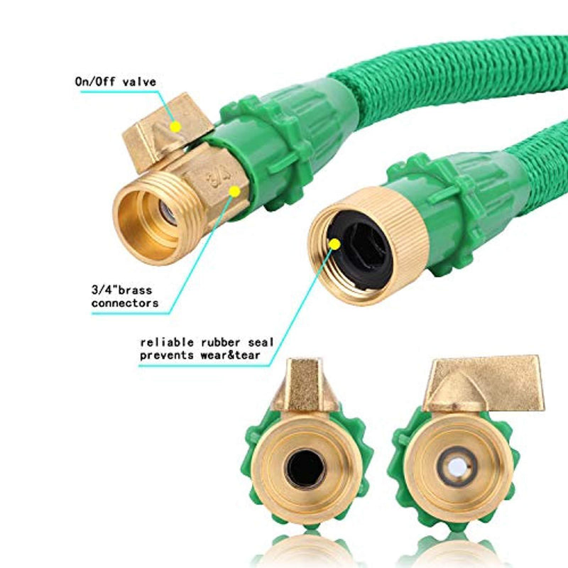 Elite4 100ft Expandable Garden Hose, Leakproof Patent Connector Flexible Water Hose, 3/4" Solid Brass Fittings -No-Kink, 9 Function Spray Included