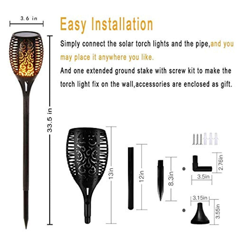 Otdair Solar Torch Lights Waterproof Flickering Flame Solar Torches Dancing Flames Landscape Decoration Lighting Dusk to Dawn Outdoor Security Path Light for Garden Patio Driveway (4 Packs)