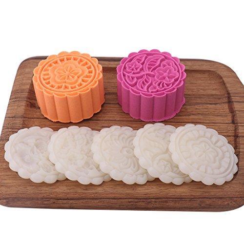 HIRALIY 50g 6 Stamps Cookie Stamps Moon Cake Mold, Thickness Adjustable Christmas Cookie Press DIY Decoration Hand Press Cutter Cake Mold