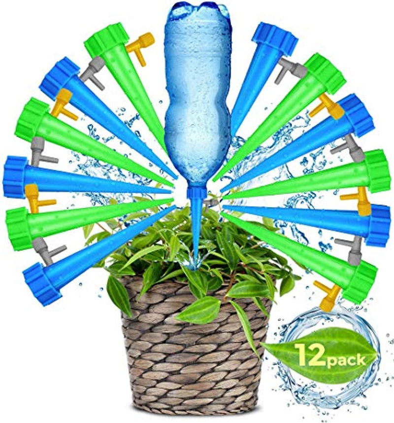 Adjustable Self Watering Spikes.Indoor Outdoor Plastic Bottle Garden Plants Drip Irrigation Spike System. Works as Watering Bulbs or Globes Stakes with Screw Valve