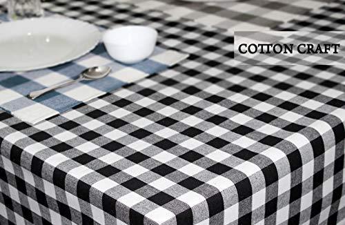 COTTON CRAFT Buffalo Check Cotton Table Cloth - 60" x 102" Size - Black and White Plaid for Wedding, Part, Home Dinning Wedding, Kitchen Picnic