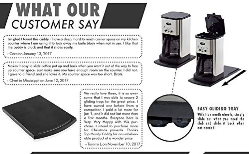 Top Handy Caddy Multiuse Heavy Duty Handy Caddy Handbook 12” Premium BPA-Free ABS Base Smooth Rolling Stand Cabinet Countertop Storage Blender Toaster Kitchen with Cleaning Wheels, 1 Pcs