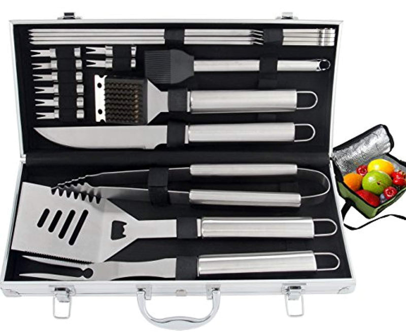 ROMANTICIST 20pc Heavy Duty BBQ Grill Tool Set with Cooler Bag for Men Dad in Gift Box - Outdoor Camping Tailgating Barbecue Gril Accessories in Aluminum Case