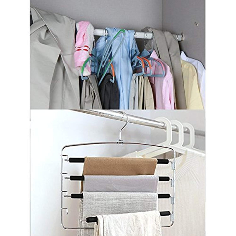 DOIOWN Pants Hangers Slacks Hangers Space Saving Non Slip Stainless Steel Clothes Hangers Closet Organizer for Pants Jeans Trousers Scarf (2-Pack, Large size17.1''High x 15.9''Width)