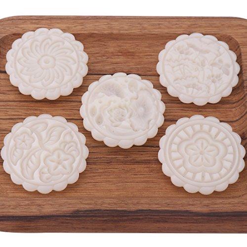 HIRALIY 50g 6 Stamps Cookie Stamps Moon Cake Mold, Thickness Adjustable Christmas Cookie Press DIY Decoration Hand Press Cutter Cake Mold
