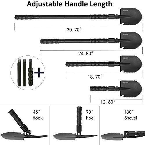 IUNIO Military Portable Folding Shovel and Pickax with Tactical Waist Pack Army Surplus Multitool for Camping Hiking Backpacking Fishing Trench Entrenching Tool Car Emergency