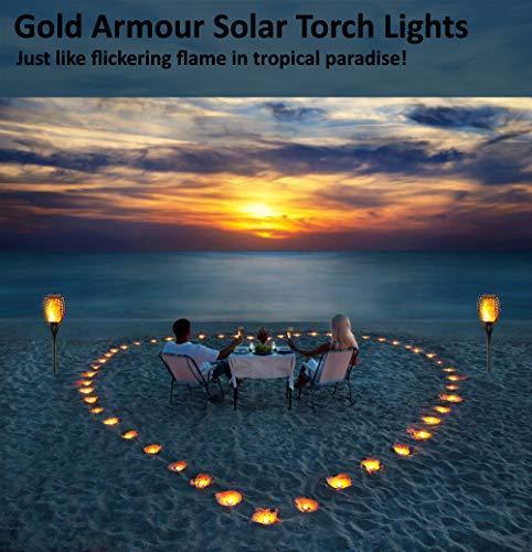 Gold Armour Solar Lights Outdoor - Flickering Flames Torch Solar Path Light - Dancing Flame Lighting 96 LED Dusk to Dawn Flickering Tiki Torches Outdoor Waterproof Garden (4 Pack)