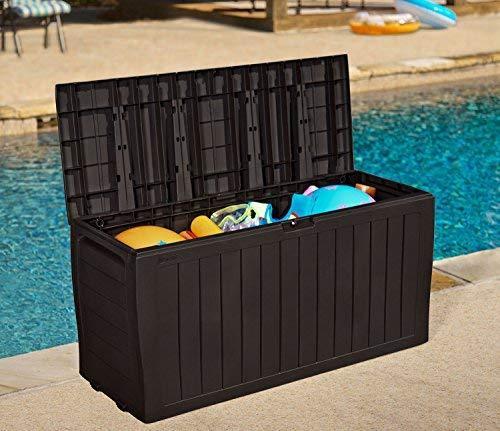 Keter Marvel Plus 71 Gallon Resin Plastic Wood Look All Weather Outdoor Storage Deck Box, Brown