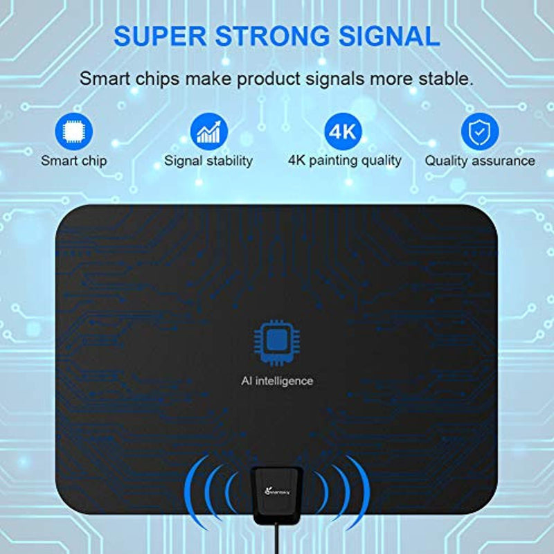 [2018 Upgraded] HDTV Antenna - Digital Amplified HD TV Antenna 50-80 Mile Range 4K HD VHF UHF Freeview Television Local Channels w/Detachable Signal Amplifier and 16.5ft Longer Coax Cable