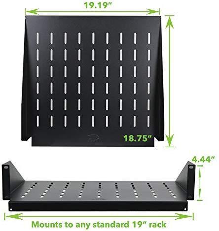 NavePoint 19 Inch Center Weight Relay Rack Mount Data Networking Shelf Steel 2U 38 Inch Depth Deep