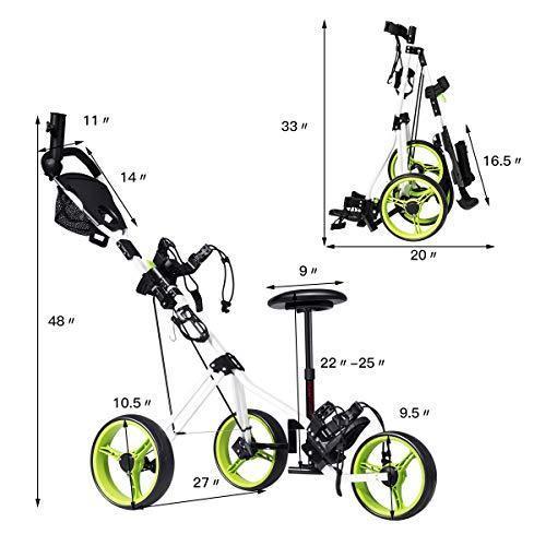 Tangkula Golf PushCart Swivel Foldable 3 Wheel Push Pull Cart Golf Trolley with Seat Scoreboard Bag Golf Push Cart