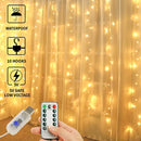 Juhefa Curtain Lights,USB Powered Fairy Lights String,IP64 Waterproof & 8 Modes Twinkle Lights for Parties, Bedroom Wedding,Valentines' Day Wall Decorations (300 LEDs,9.8x9.8Ft, Warm White)