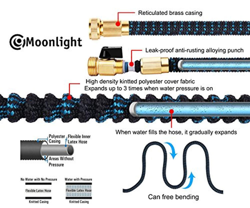 2018 Expandable Garden Hose 50ft - Best Water Hose with 3/4 Brass Connectors, 100% No Rust, Kinks or Leaks, Extra Strong Fabric - Outdoor Hose with 9-Way Spray Nozzle - Flexible Expanding Hose 50ft